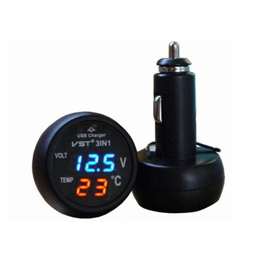 Εικόνα για Ταχυφορτιστής USB Αυτοκινήτου με Βολτόμετρο και Θερμόμετρο OEM