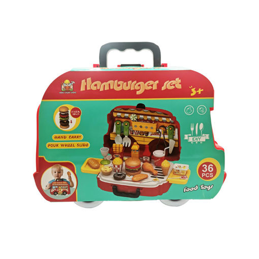 Εικόνα για Παιδικό Τροχήλατο Βαλιτσάκι "Hamburger Set" με Σετ Μπάρμπερκιου 36τμχ Κόκκινο
