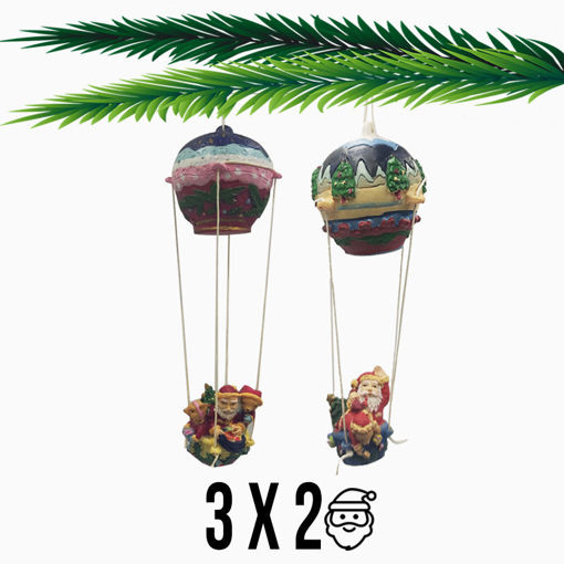 Εικόνα για Σετ 6 Χριστουγεννιάτικα Κρεμαστά Στολίδια  Άι Βασίλης Σε Αερόστατο Μικρό 14 x 4.5 cm