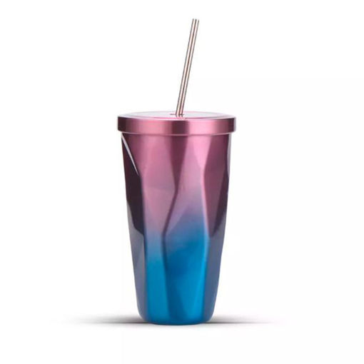 Εικόνα για Ποτήρι Θερμός Ανοξείδωτο με Καλαμάκι Ice Ροζ-Μπλε 480 ml