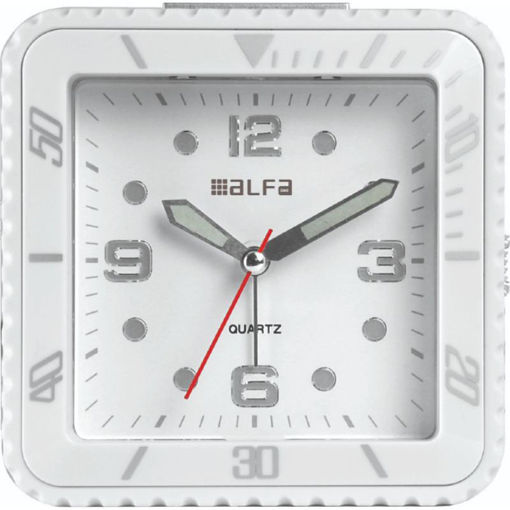 Εικόνα για Ρολόι Επιτραπέζιο 2810 Alfaone Αναλογικό Αθόρυβο με φωτισμό Led Λευκό rubber-Silver