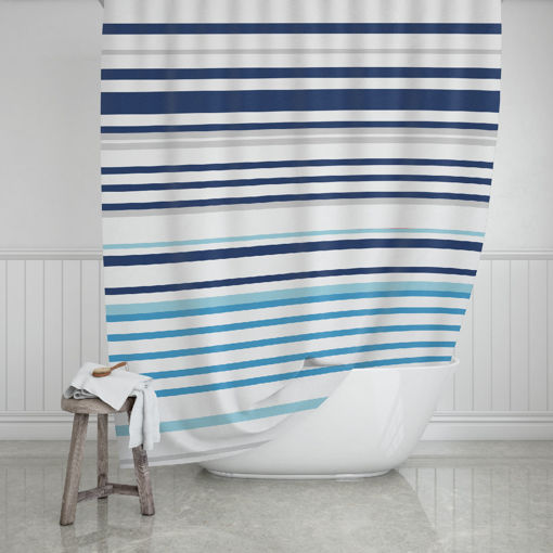 Εικόνα για Κουρτίνα Μπάνιου Υφασμάτινη 180 x 200 cm Stripes Μπλε Estia 02-11819
