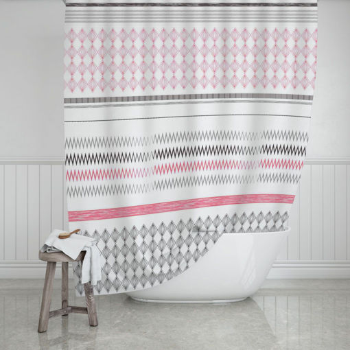 Εικόνα για Κουρτίνα Μπάνιου Υφασμάτινη 180 x 200 cm Stripes Ροζ Estia 02-11338