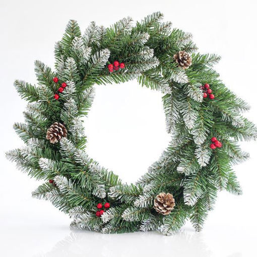 Εικόνα για Χριστουγεννιάτικο Στεφάνι Χιονισμένο με Berry και Κουκουνάρες 50cm PVC 88 Κλαδιά Eurolamp Magic Christmas 600-30214