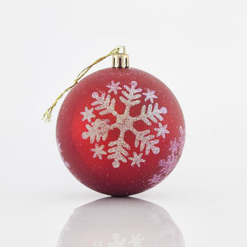 Εικόνα για Χριστουγεννιάτικες Μπάλες Πλαστικές Κόκκινες Με Λευκή Νιφάδα 8 cm Σετ 6 Τεμάχια Eurolamp 600-42535