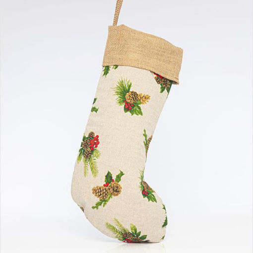 Εικόνα για Χριστουγεννιάτικη Διακοσμητική Κάλτσα Υφασμάτινη Με Γκι 50x28cm Μπεζ Eurolamp 600-43269