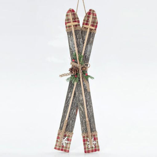 Εικόνα για Χριστουγεννιάτικα Παγοπέδιλα Ξύλινα Διακοσμητικά 65cm με Κόκκινο Καρό Eurolamp Magic Christmas 600-43232