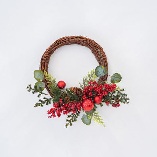 Εικόνα για Χριστουγεννιάτικο Διακοσμητικό Στεφανάκι, Με Κόκκινα Berry Και Κόκκινα Διακοσμητικά, 40cm Eurolamp 600-45537