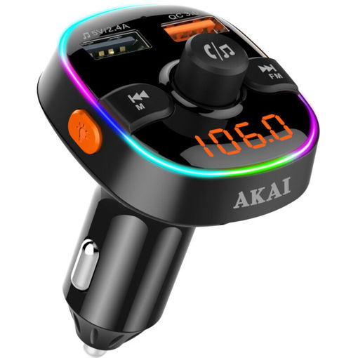 Εικόνα για Φορτιστής Αυτοκινήτου FM transmitter με LED, Hands Free, Bluetooth, micro SD, και 2 USB Akai FMT-52BT