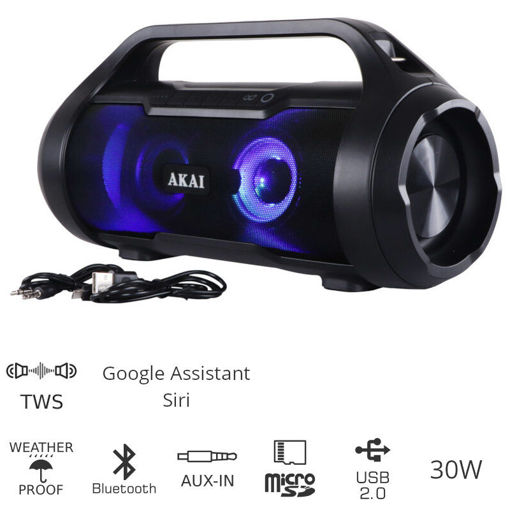 Εικόνα για Αδιάβροχο Φορητό Ηχείο Bluetooth με TWS, USB, LED, micro SD και Aux-In – 30 W Akai ABTS-50