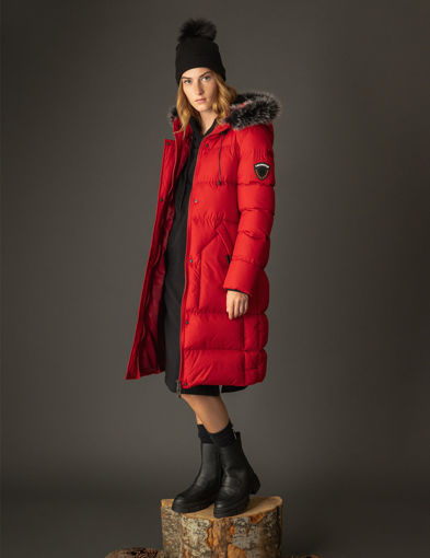 Εικόνα για Biston fashion γυναικείο μακρύ μπουφάν με ενσωματωμένη κουκούλα Κόκκινο 48-101-057