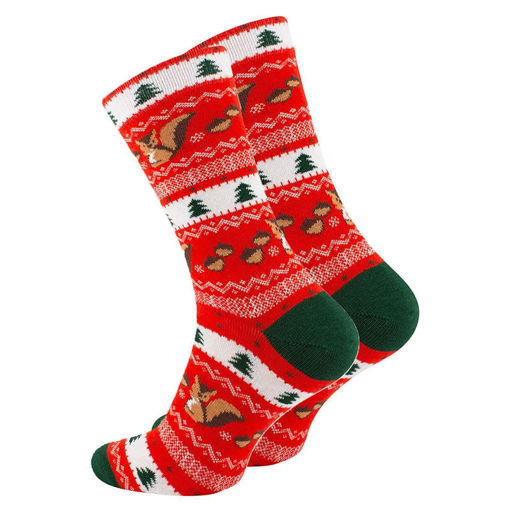 Εικόνα για Κάλτσες με Χειμωνιάτικα Σχέδια Σκίουροι Ζακάρ Κόκκινες- 1 Ζευγάρι Vincent Creation 2188