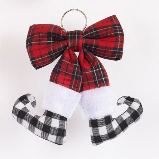 Εικόνα για Φιόγκος Κόκκινο Καρό με Ποδαράκια Ξωτικού 20x30cm - Χριστουγεννιάτικο Στολίδι Eurolamp 600-46401