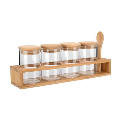 Εικόνα για Σετ 4 Γυάλινων Δοχείων Μπαχαρικών με Βάση Bamboo και Κουτάλι Estia Bamboo Essentials 01-28206