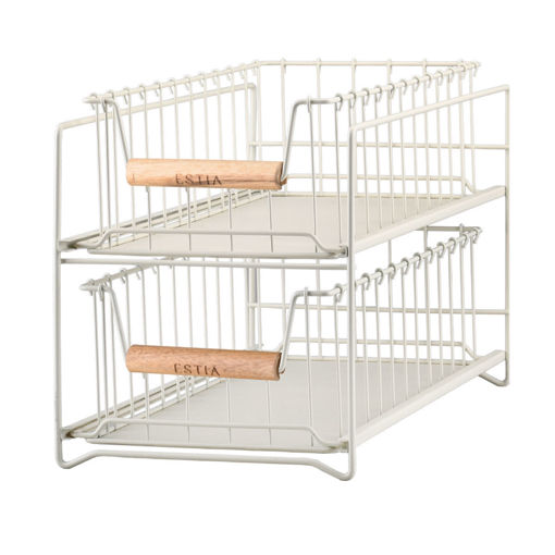 Εικόνα για Καλάθι Οργάνωσης Allure Μεταλλικό 2 Επιπέδων - Συρταρωτό Εκρού με Ξύλινες Λαβές 36.5x25cm Estia 02-30100