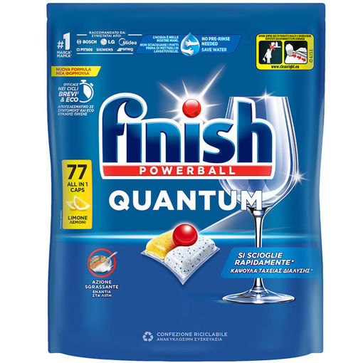 Εικόνα για Απορρυπαντικό πλυντηρίου πιάτων σε κάψουλες Finish Quantum All in 1 Λεμόνι 77 καψ.