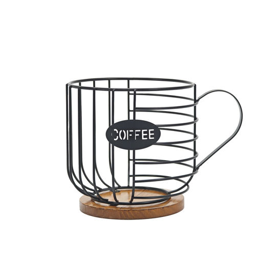 Εικόνα για Θήκη Κάψουλων Καφέ Μέταλλο-Ξύλο Σχήμα Κυπέλλου με Λαβή 22cm DICTRO LUX - Μαύρ