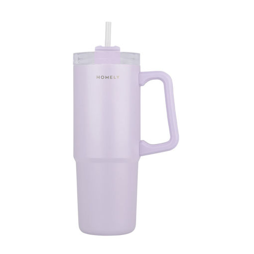 Εικόνα για Θερμός Straw Tumbler Homely 900ml LAVENDER FOG - Ανοξείδωτος με Καλαμάκι & Λαβή 12h Κρύο Estia 01-34528