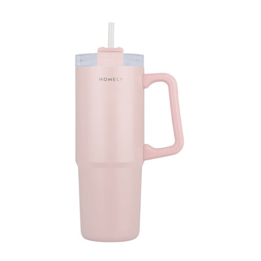 Εικόνα για Θερμός Straw Tumbler Homely 900ml ROSE QUARTZ - Ανοξείδωτος με Καλαμάκι & Λαβή 12h Κρύο Estia 01-34535