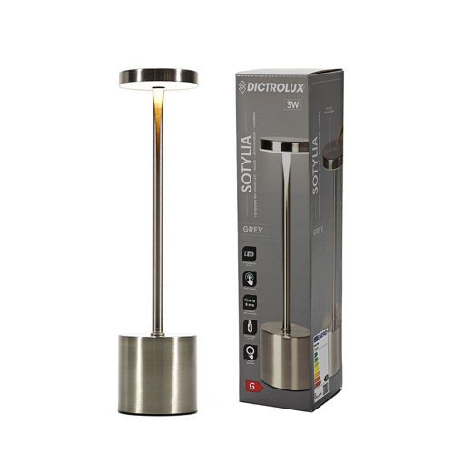 Εικόνα για Επαναφορτιζόμενο LED Επιτραπέζιο Φωτιστικό Ασημί με Dimming & Touch Control DICTRO LUX 794952