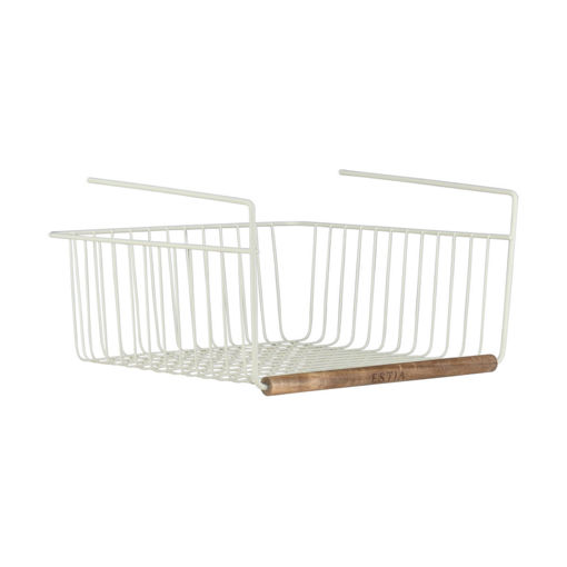 Εικόνα για Καλάθι Οργάνωσης Ντουλαπιού Allure 30x28cm Μεταλλικό Εκρού με Στοιχεία από Ξύλο Ακακίας Estia 02-34122