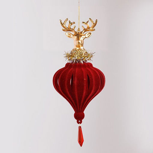 Εικόνα για Βελούδινο Χριστουγεννιάτικο Στολίδι Κόκκινο με Χρυσό Τάρανδο 19.56cm - Premium Μπάλα Δέντρου Eurolamp 600-46659
