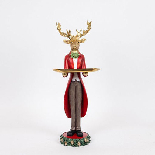 Εικόνα για Διακοσμητικό Ελάφι Butler με Πιατέλα & Στολισμένα Κέρατα - Κόκκινο 61cm Polyresin 600-47038