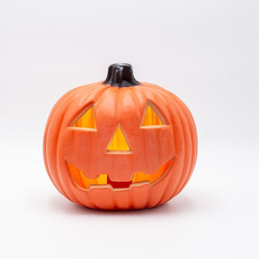 Εικόνα για Φωτιζόμενη Πορτοκαλί Κολοκύθα Halloween με Σκαλιστό Πρόσωπο 20x15x19 cm 600-47659
