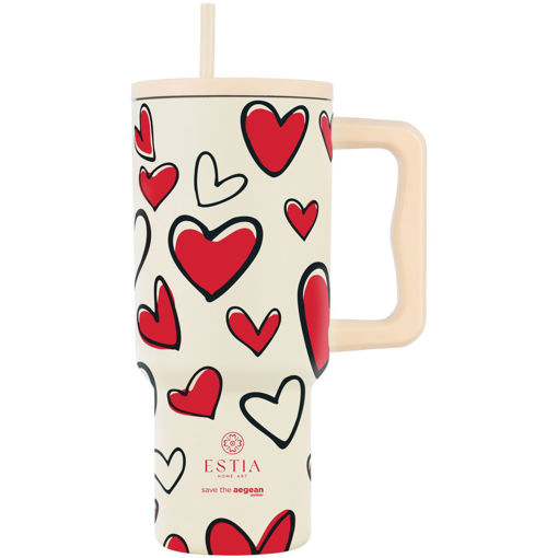 Εικόνα για Θερμός Straw Tumbler XL Save the Aegean 900ml - Red Valentine, Ανοξείδωτο Ατσάλι 18/8 Estia 01-37734