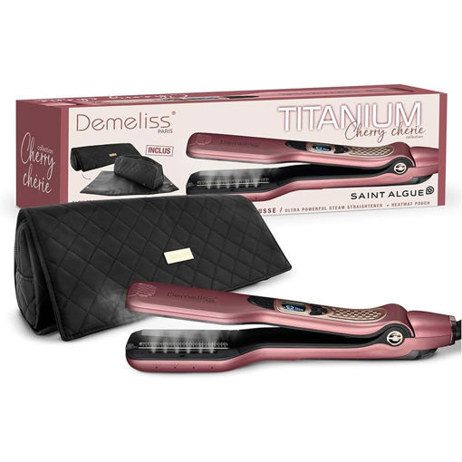 Εικόνα για DEMELISS Titanium Cherry Chérie – Ψηφιακή Πρέσα Μαλλιών με Ατμό, Πλάκες Τιτανίου & Αποσπώμενη Χτένα 230°C