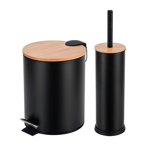 Εικόνα για Σετ Μπάνιου Bamboo Essentials – Κάδος Απορριμμάτων 7L & Πιγκάλ, Μαύρο 02-35631