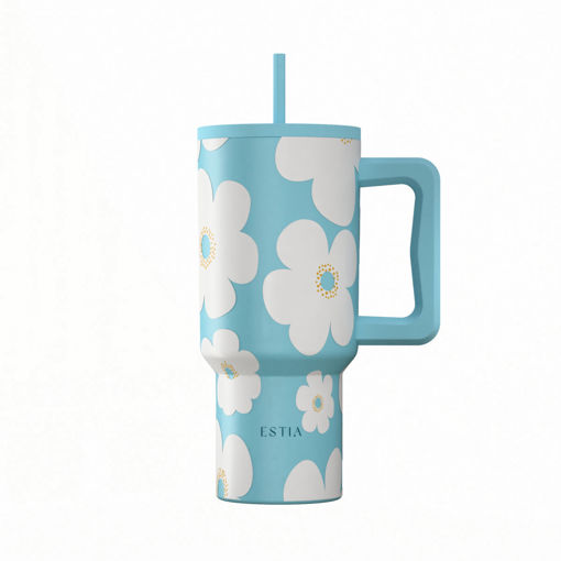 Εικόνα για Θερμός Ποτήρι Straw Tumbler XL 900 ml Blue Daisy Save the Aegean (Ανοξείδωτο Ατσάλι 18/8, Spill Proof Καπάκι) 01-41618