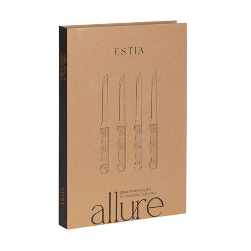 Εικόνα για Σετ Μαχαίρια Steak Estia Allure 4 Τεμ. – Οδοντωτή Λεπίδα & Λαβή από Ξύλο Ακακίας