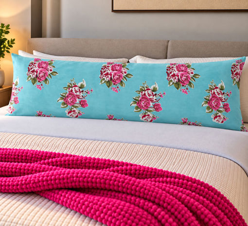 Εικόνα για Μαξιλαροθήκη Body Pillow Βαμβακερή 50x160cm με Φερμουάρ Φλοράλ Τιρκουάζ