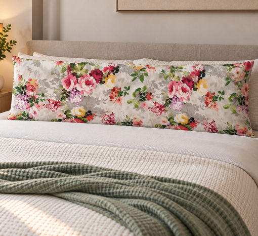 Εικόνα για Μαξιλαροθήκη Body Pillow Βαμβακερή Ζακάρ 50x160cm με Φερμουάρ Γκρι Φλοράλ
